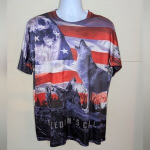 Get A Life 'Freedom Calls' Athletic Tee with American Flag and Wolf Pack